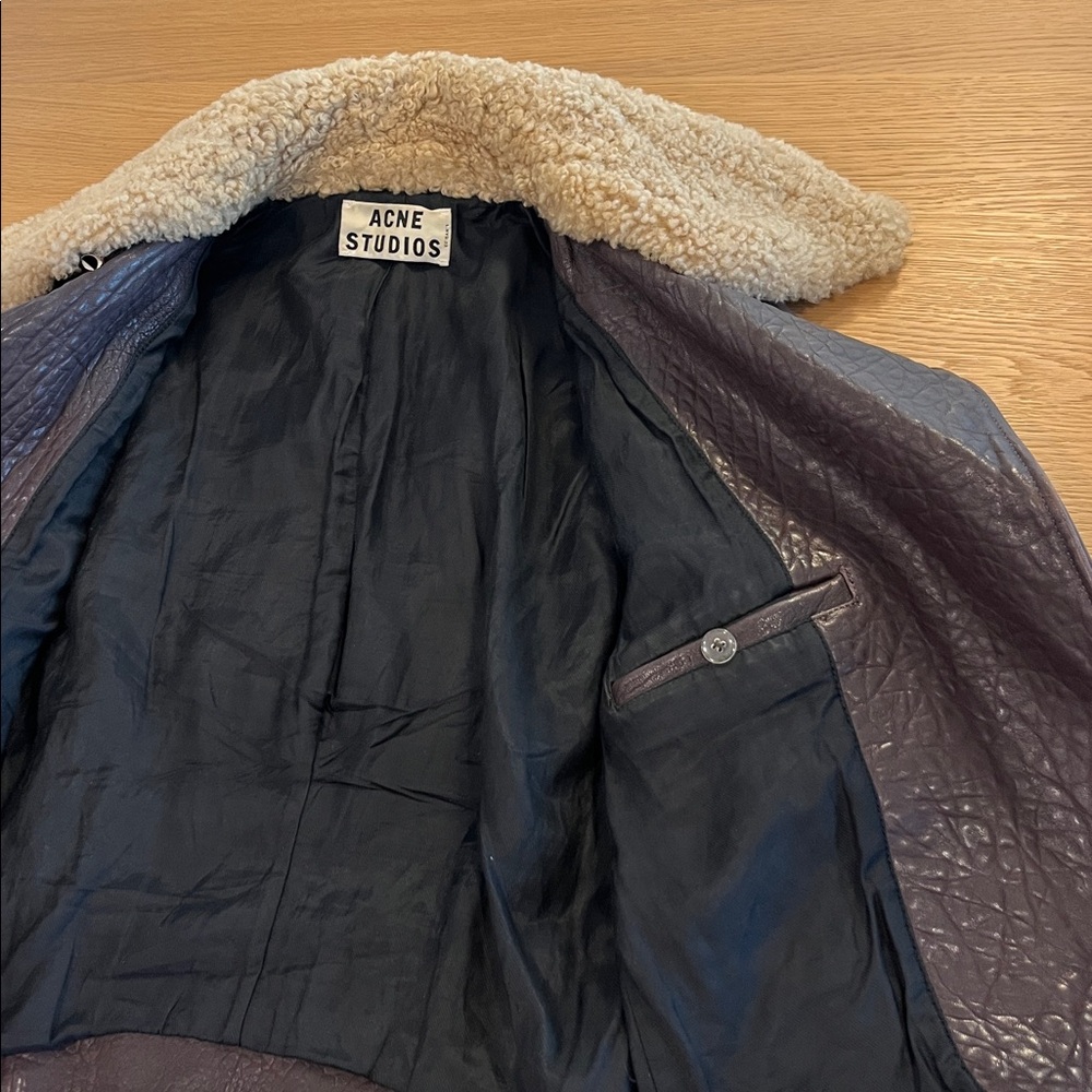 Acne Brown Leather Jacket with Cream Collar - Picture 4 of 8